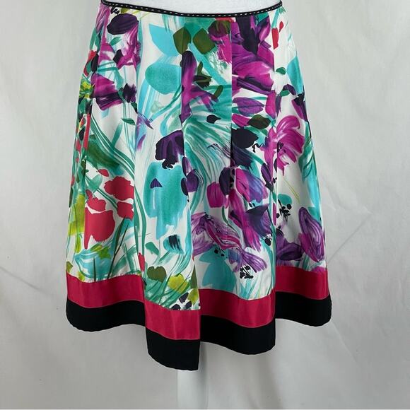 Peter Nygard White Teal Floral 100% Silk Cottage Vintage Skirt NWOT Size 10 - Picture 4 of 11